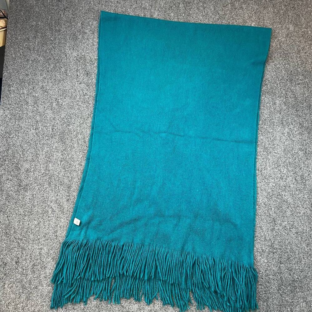 Vintage Shana K Teal Knit Fringe Shawl Scarf Wrap Large Soft Boho Women’s